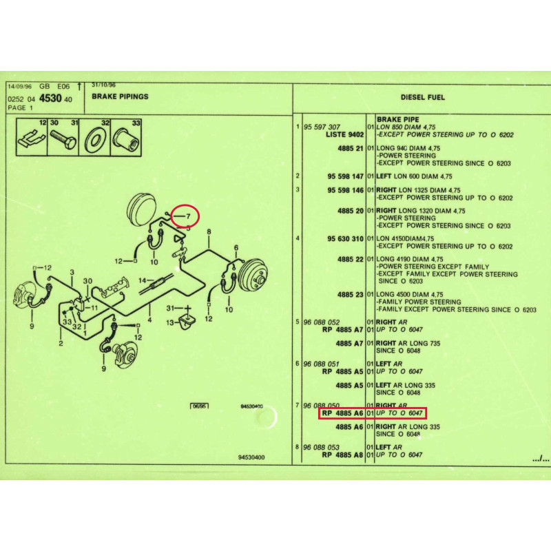 TUYAU DE FREIN Citroën C15 - 4885 A6