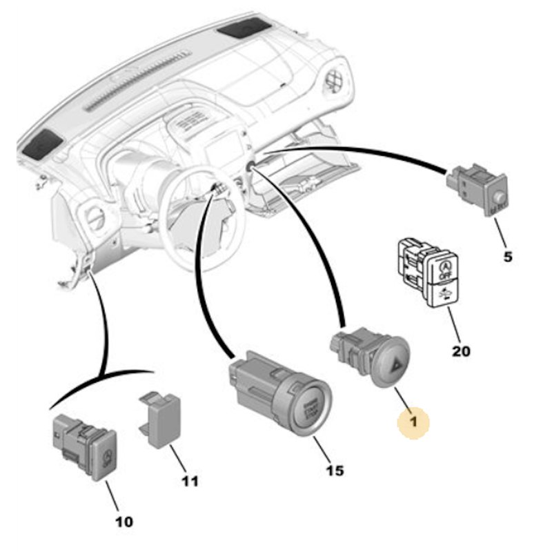 B000778280 - Commande signal danger -Tableau de bord, éclairage, signalisation - référence : B000778280-OE