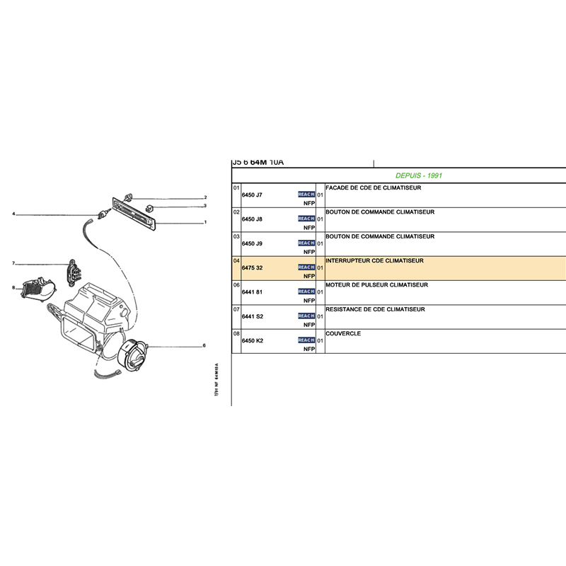 647532 - Interrupteur climateur CITROEN C25 ET PEUGEOT J5