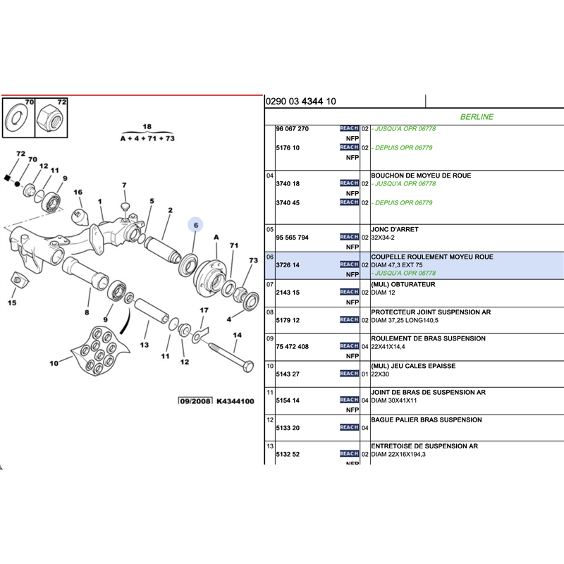 372614 - Coupelle roulement moyeu roue