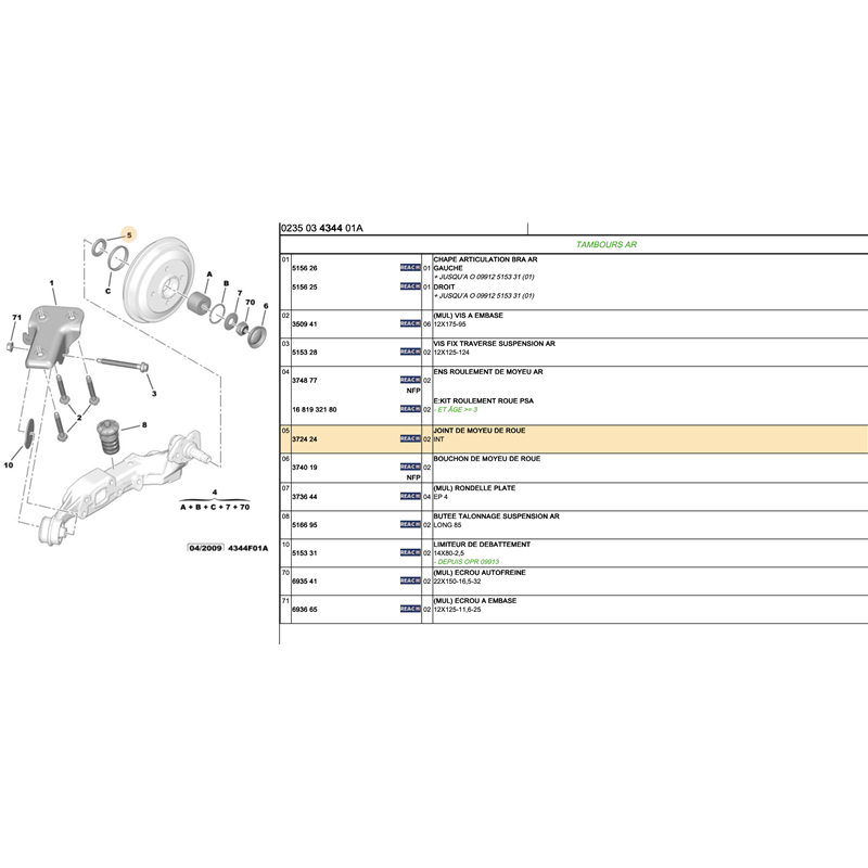 372424 - JOINT DE MOYEU DE ROUE