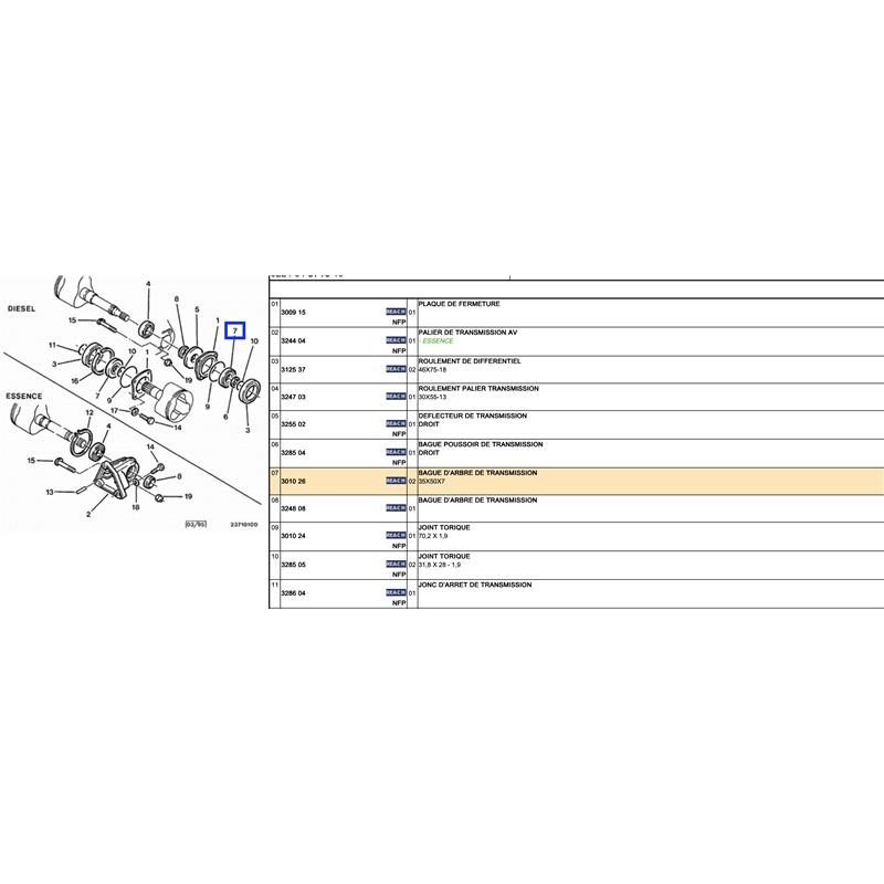 301026 - BAGUE D'ARBRE DE TRANSMISSION CITROEN C25