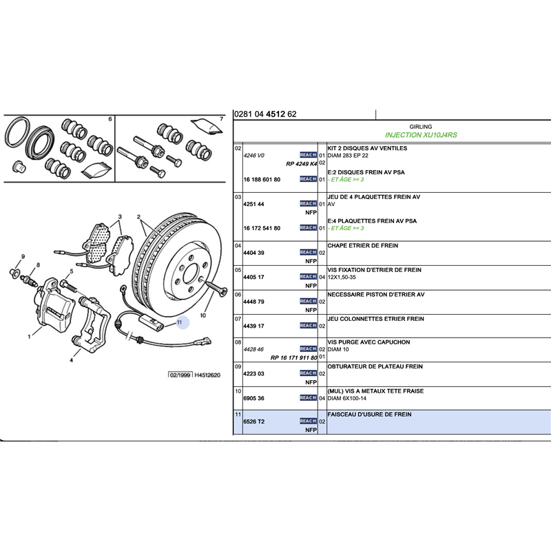 6526T2 - FAISCEAU D'USURE DE FREIN CITROEN ZX